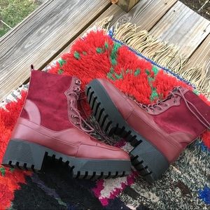 Public Desire red Khloe lace up boots